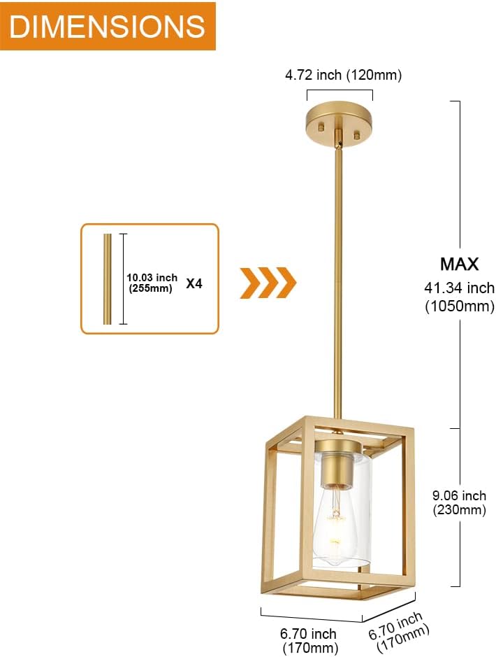 1-Light Rustic Chandelier in Gold Finish Modern Industrial Pendant Lighting F...
