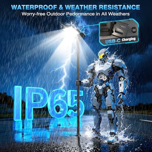 100" Solar Lamp Post Lights with Pole & Remote, Outdoor IP65 Waterpr...