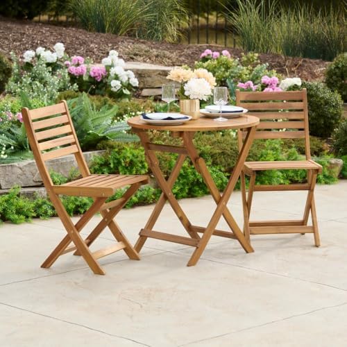 Patio Wise Folding Patio Chair Set of 2 – Foldable Acacia Wood Outdoor Chairs...