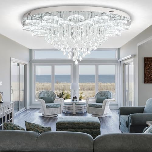 Flashing God 48in Large Crystal Chandelier for Living Room Modern Crystal Rai...