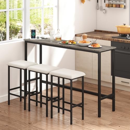 COSTWAY 4 Pieces Counter Height Bar Table Set with Power Outlet