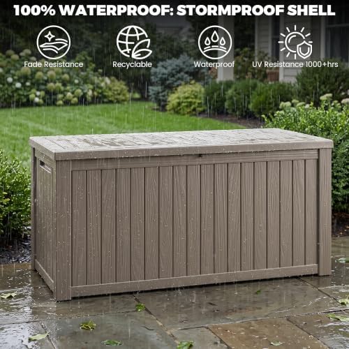 Outdoor Storage Box, 200 Gallon Waterproof Deck Box [Upgraded 3.1], Large Res...