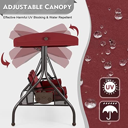 homrest 3 seat porch swing with adjustable canopy shown in use