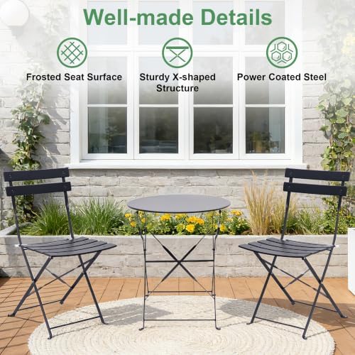 3-Piece Patio Bistro Set, Folding Outdoor Bistro Table and Chairs for 2 with ...