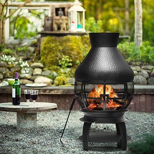 BETTARY Outdoor Chiminea Fireplace, Vintage Metal Chimineas, Wood-Burning Rus...