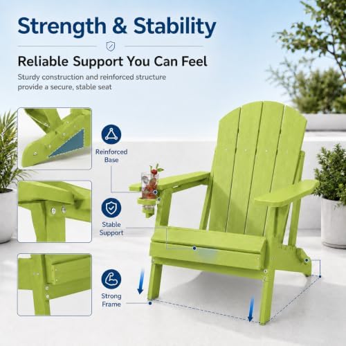 Folding Adirondack Chairs Set of 6 with Cup Holders, Heavy Duty HDPE Plastic ...
