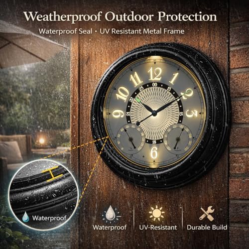 Pytha Sight 18 Inch Metal Illuminated Outdoor Clocks for Patio Waterproof