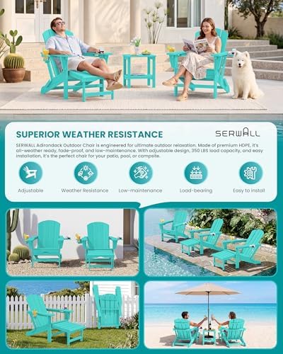 SERWALL HDPE Folding Adjustable Adirondack Chair with Footrest, Aruba
