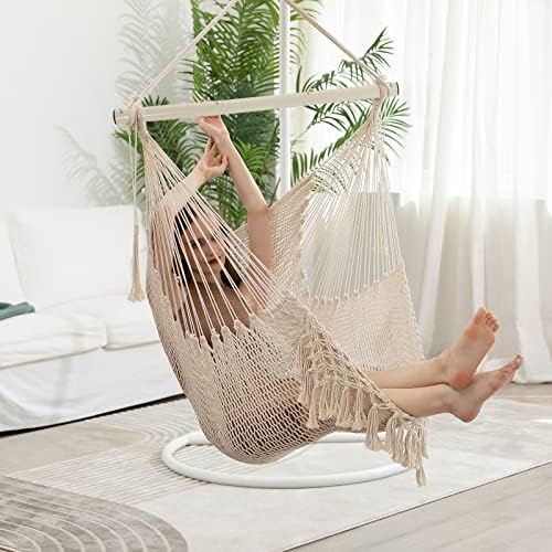 Hammock Chair，Max 330lbs, Large Hanging Chair, Soft Cotton Rope Swing Chair w...