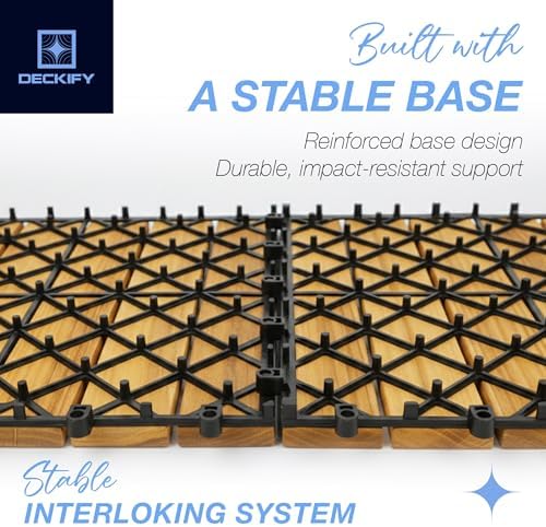 Acacia Interlocking Deck Tiles Outdoor Waterproof, Golden Teak Striped