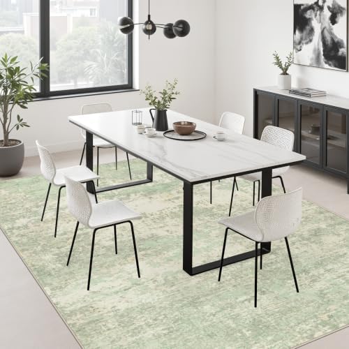 10x12 Area Rug Living Room: Modern Washable Soft Carpet Green Cream