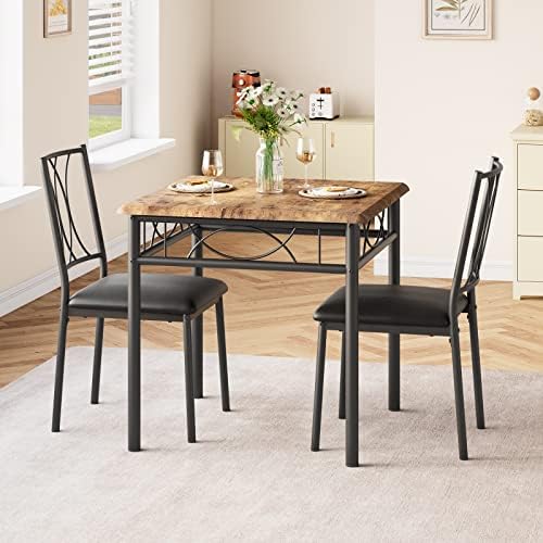 Dining Table Set for 2, Kitchen Table with 2 Upholstered Chairs, Wood 3-Piece...