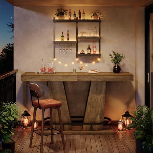 Tribesigns 62.99" Industrial Bar Table for 4-6, Rectangle Counter Height...