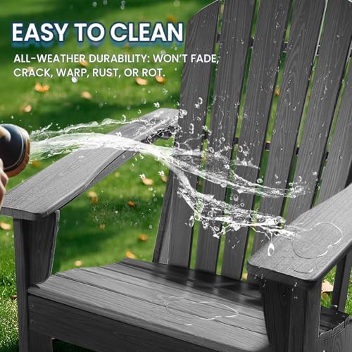Farmhouse Adirondack Chair Wood Texture, Poly Lumber Patio Chairs, Pre-Assemb...