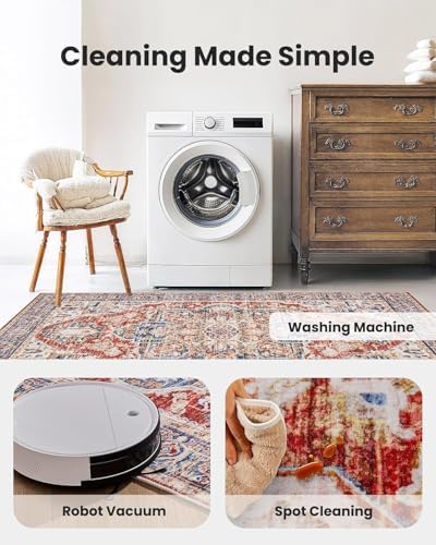 AMADA HOMEFURNISHING 8x10 Washable Area Rug, Low-Profile Large Area Rug with ...