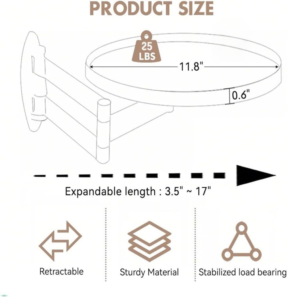 11.8-inch Retractable Wall-Mounted Folding Table with Adjustable Angle