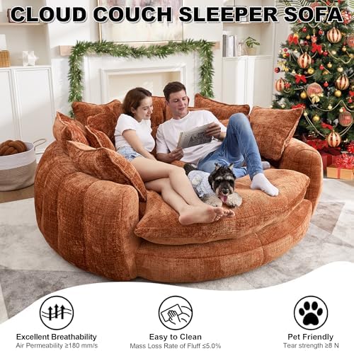 81.1" Cloud Couch Sleeper Sofa, Oversized Round Chaise Lounge Chair Indo...