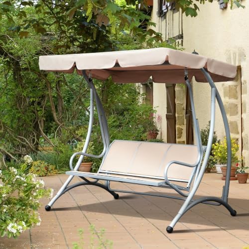 outsunny 3-seat outdoor porch swing chair patio swing shown in use