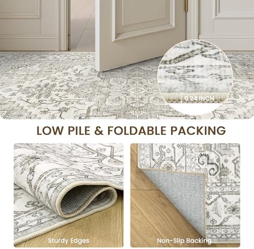 befbee Washable Area Rug 8x10, Large Neutral Beige Carpet for Living Room