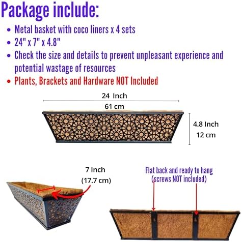LaLaGreen Window Planter Boxes Outdoor (24 Inch, 4 Pack) Large Fence Hanging ...