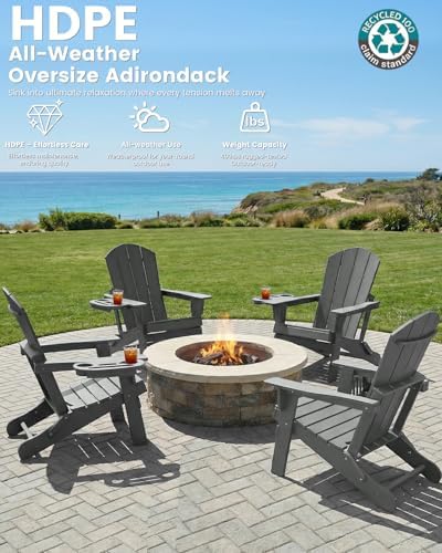 Folding Adirondack Chair Set of 4 with 4-in-1 Cup Holder,Fire Pit Chair