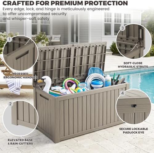 Outdoor Storage Box, 200 Gallon Waterproof Deck Box [Upgraded 3.1], Large Res...