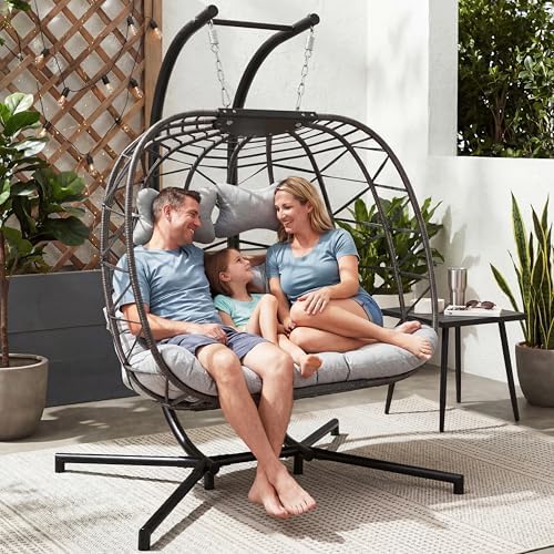 NICESOUL 2 Person Hanging Egg Chair Outdoor with Stand, Wide & Large Comf...