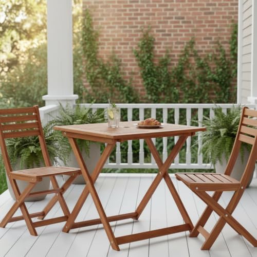 Tangkula 29.5-Inch Square Patio Dining Table, Solid Wood Folding Outdoor Bist...