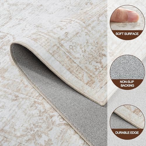 10x14 Washable Area Rugs for Living Room Beige Non-Slip Rug