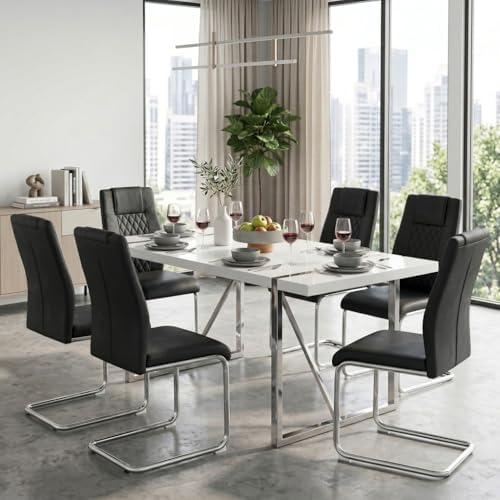 gopop Dining Table Set for 6, Modern Kitchen Table Chairs Set of 6, 7-Piece