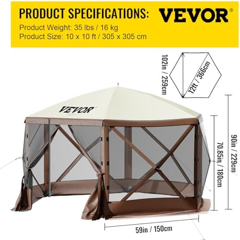 VEVOR Pop Up Gazebo Screen Tent, Pop-Up Instant Gazebo Tents with Mosquito Ne...