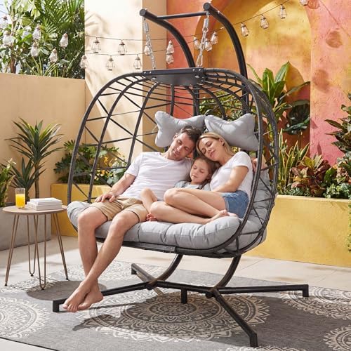 NICESOUL 2 Person Hanging Egg Chair Outdoor with Stand, Wide & Large Comf...
