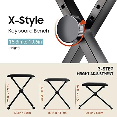 CAHAYA Keyboard Bench X-Style Height Adjustable 16.3-19.6in Padded Cushion Pi...