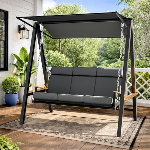 Pamapic 3-4 Seat Porch Swing with Stand, 990 lb Capacity, Black