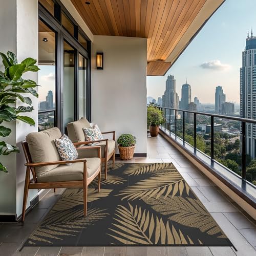 GENIMO Outdoor Rug, Waterproof Plastic Rugs for Patio, 5'x8' Black Brown