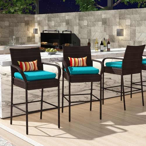 Sundale Outdoor Wicker Bar Stool Set of 2, Patio Counter Height Pub Chair