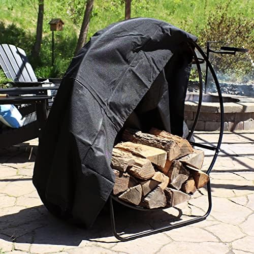 Sunnydaze Outdoor Firewood Rack with Cover, Heavy-Duty Steel, 40” Diameter