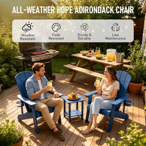 HDPE Adirondack Chairs Set of 2, Outdoor Plastic Adirondack Chair with Cup Ho...