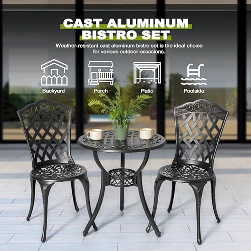 NUU GARDEN 3 Piece Outdoor Bistro Table Set, All Weather Cast Aluminum Patio ...