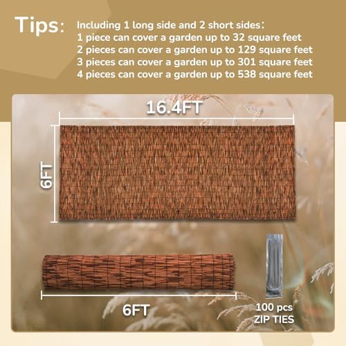 Brown 6FT X16.4FT Reed Fencing Roll Bamboo Privacy Fence Screen