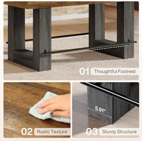 Tribesigns 63-Inch Bar Height Table, Large Wooden High Top Pub Table with Met...