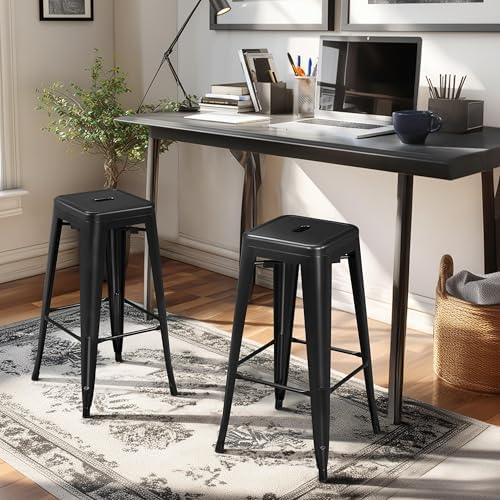 Yaheetech 30 Inch Metal Bar Stools Set of 4, Stackable Barstools, Black