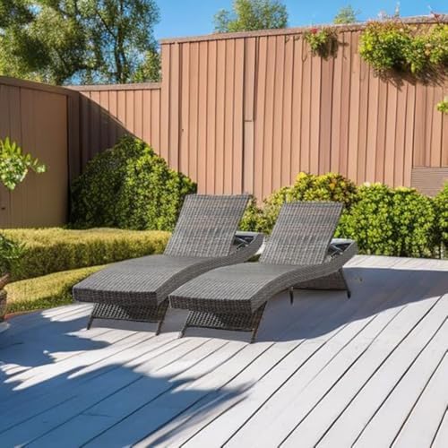 PE Rattan Adjustable Backrest Chaise Lounge Set 2, Outdoor Pool Recliner Pati...