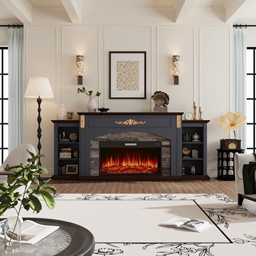 BLANKSPACE 80" Fireplace TV Stand Fits TVs up to 90 Inch,Navy Blue Enter...