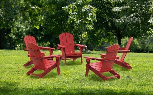 Folding Adirondack Chair, Wooden Textured Plastic Adirondack Chairs with 2 Cu...