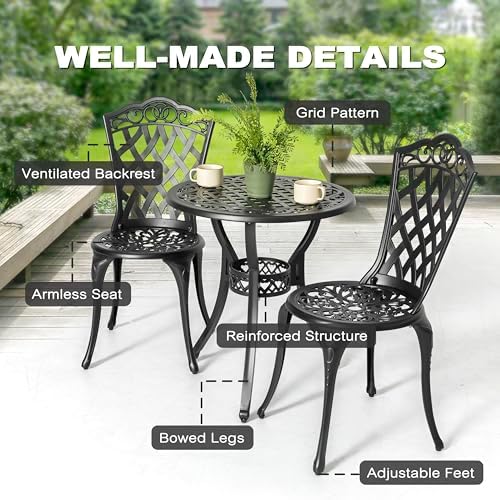 NUU GARDEN 3 Piece Outdoor Bistro Table Set, All Weather Cast Aluminum Patio ...