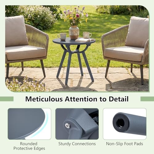Tangkula Outdoor 20" Round Side Table Set of 2, Gray