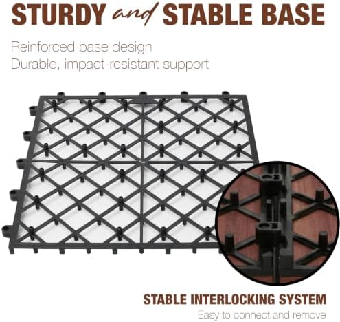 Acacia Wood Interlocking Deck Tiles, Patio & Backyard Tile, 12 in, 9 PCS