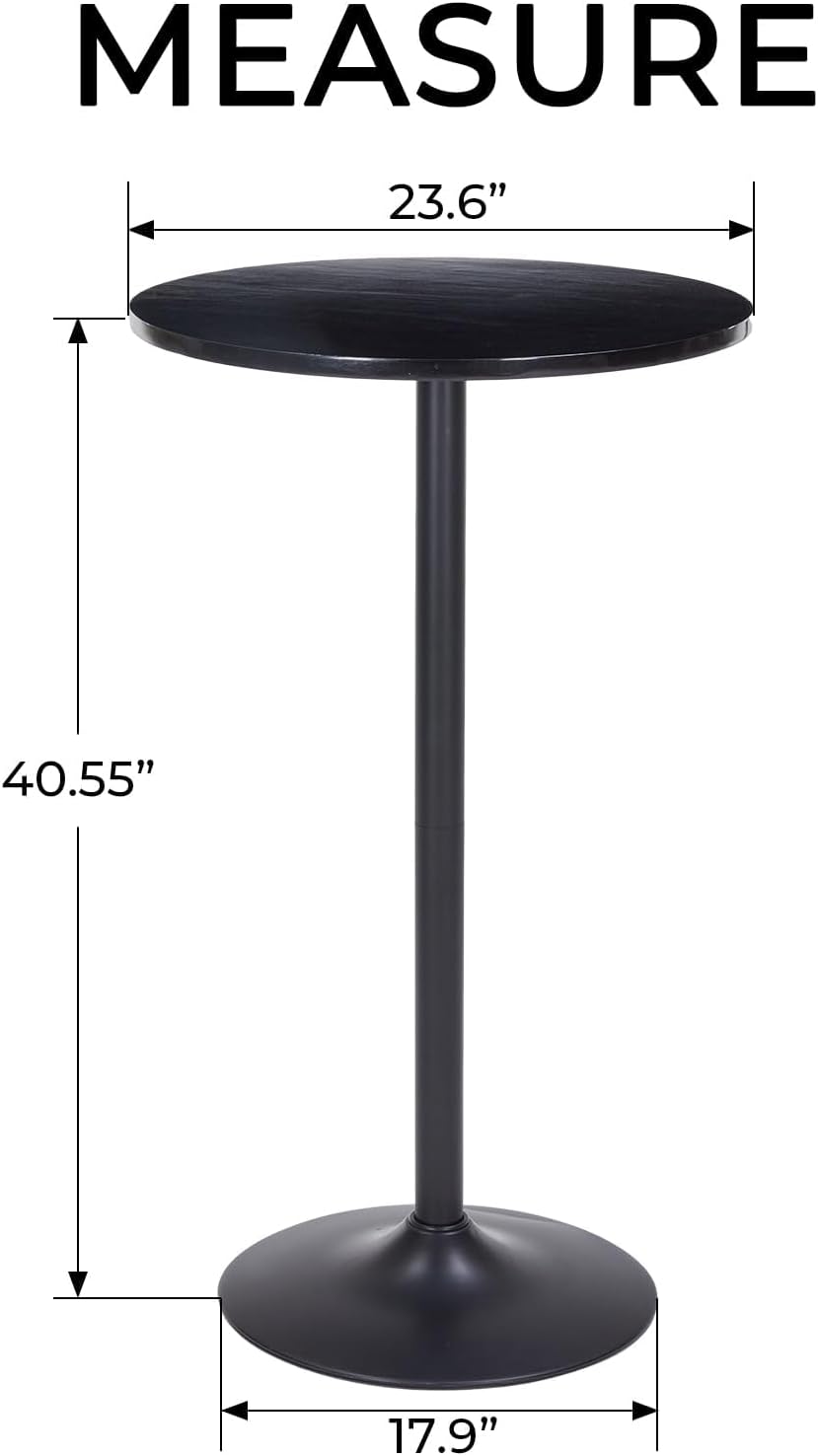 Modern Bistro Table 40 Inch Height, 23.6" Round Bistro Pub, Black Bar He...