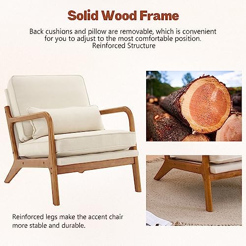 Hommoo Linen Fabric Accent Chair with Arm Mid Century Modern Lounge Reading C...